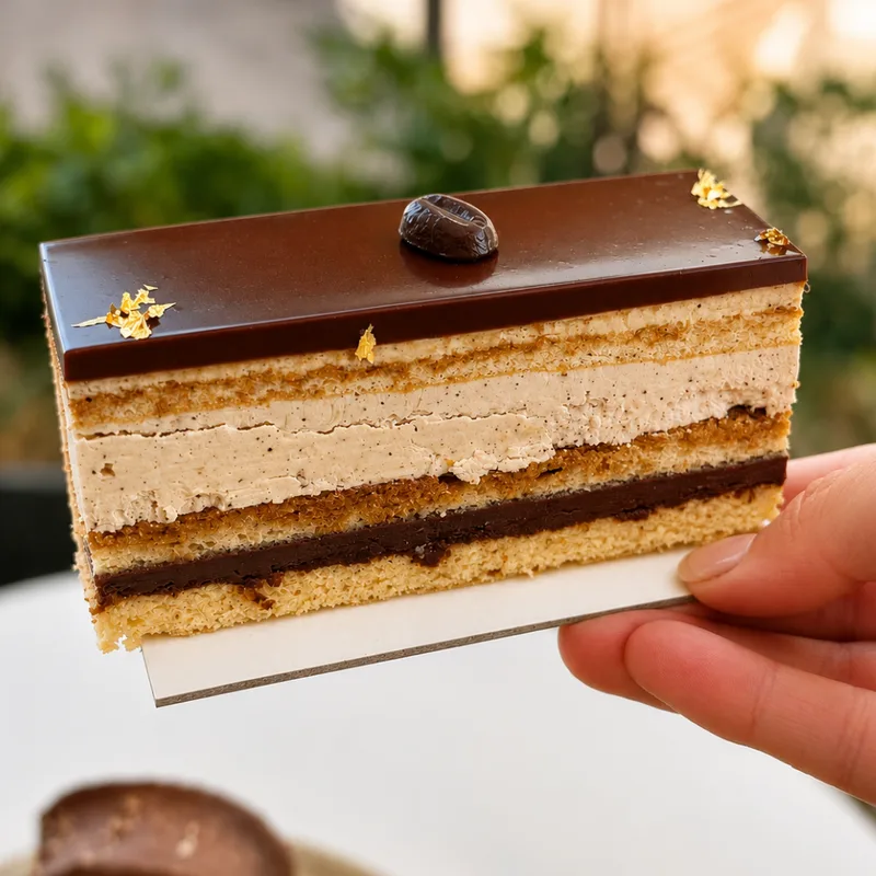 A slice of opera cake from Envie French Bakery